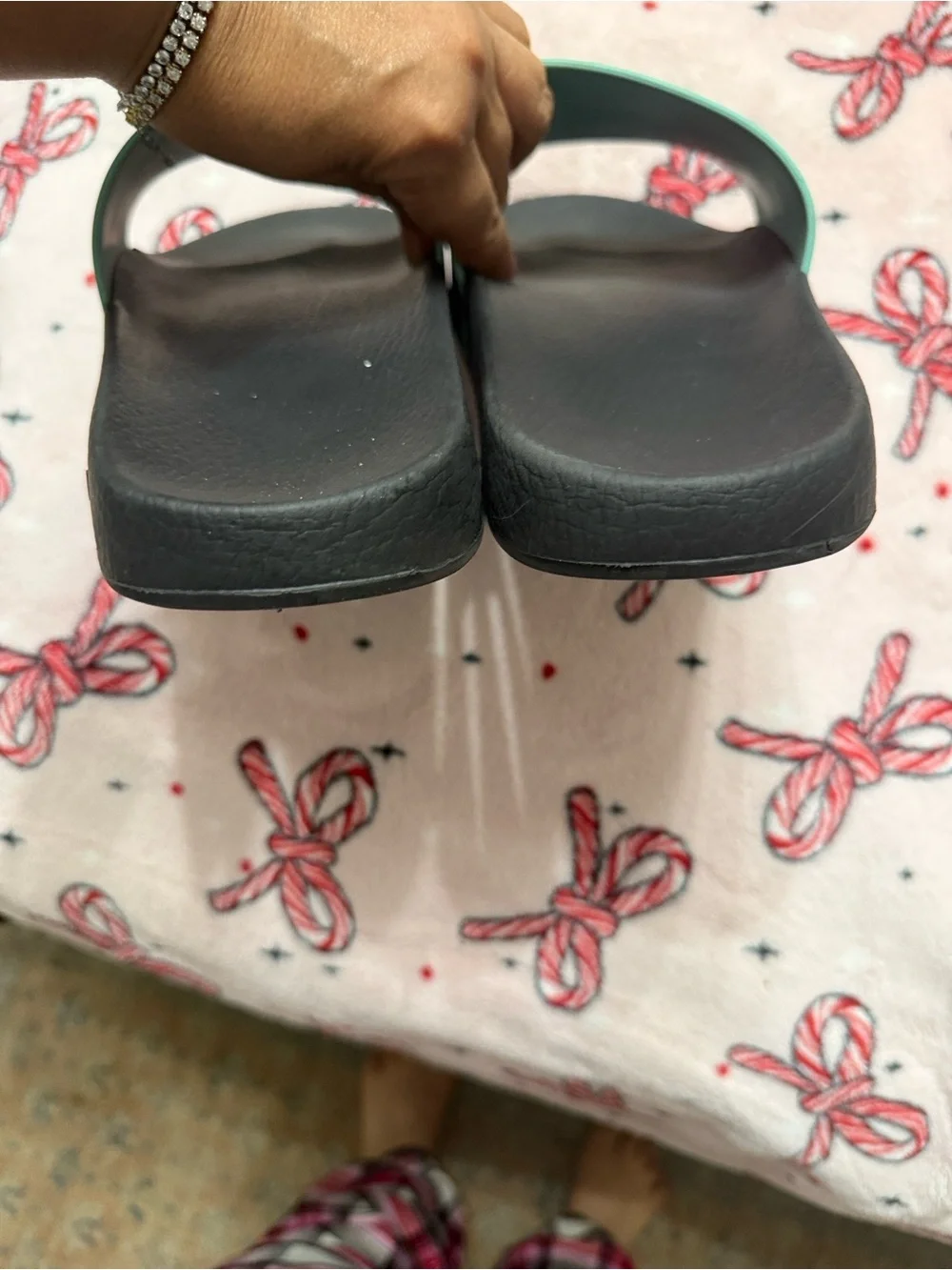 Gucci Black Slides with Yellow and Teal Double G Strap